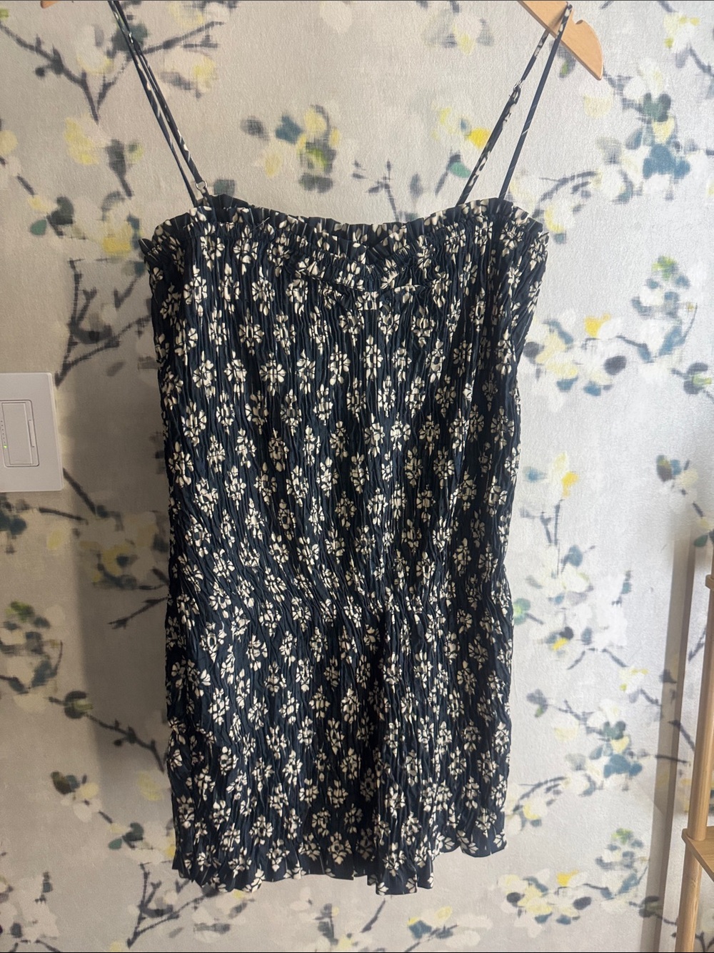 Zara Paris- blue Floral Smocked Mini Dress
